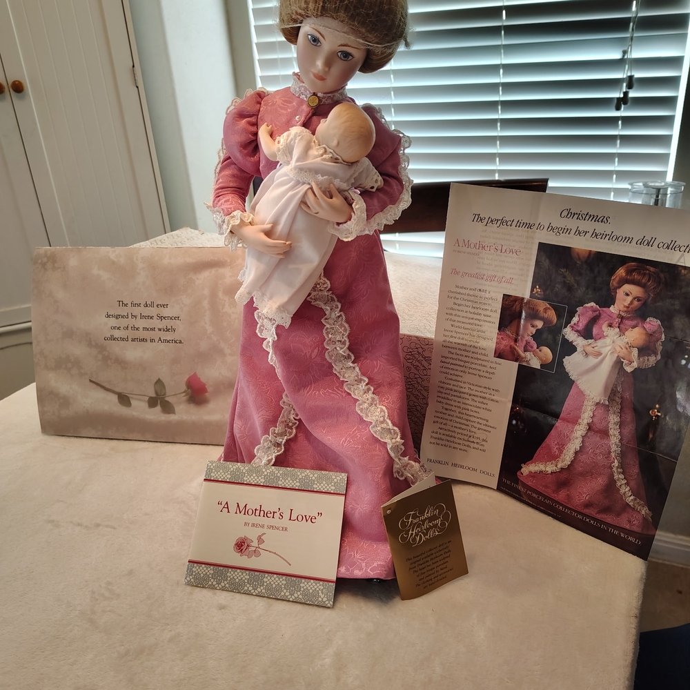 Franklin Heirloom Dolls Porcelain Doll with Porcelain Baby Doll.